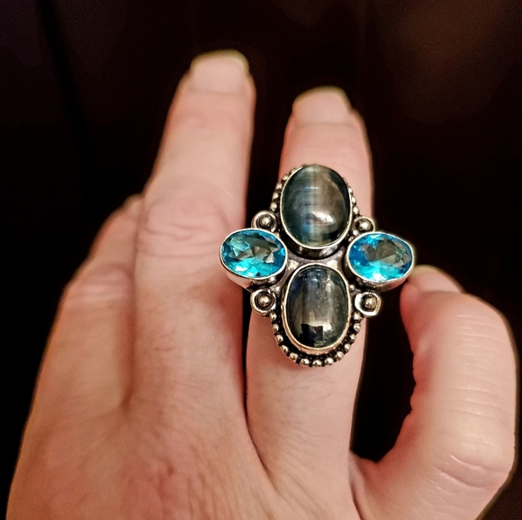 New Kyanite & Blue Topaz 925 Silver Ring. - Picture 6 of 12